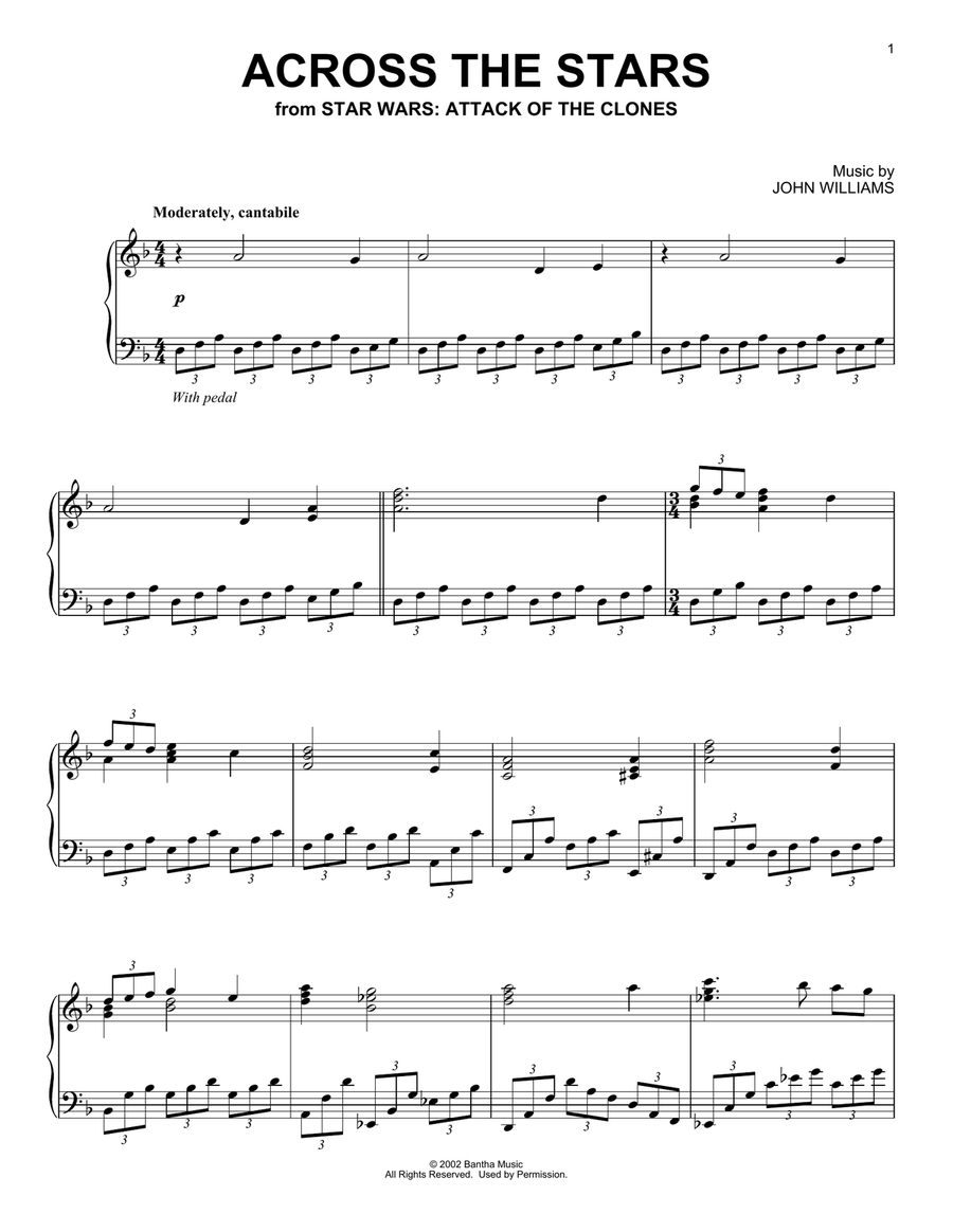 Across The Stars (from Star Wars: Attack of the Clones) Piano Solo scores gallery preview page 1