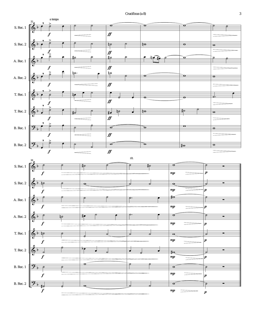 Crucifixus a 8 for recorder octet (or recorder orchestra) Soprano Recorder scores gallery preview page 3