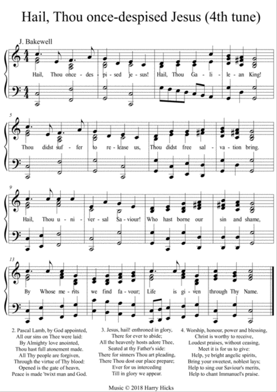 Hail Thou once-despised Jesus. The fourth tune I've written for this wonderful hymn. Unison Choir scores gallery preview page 1