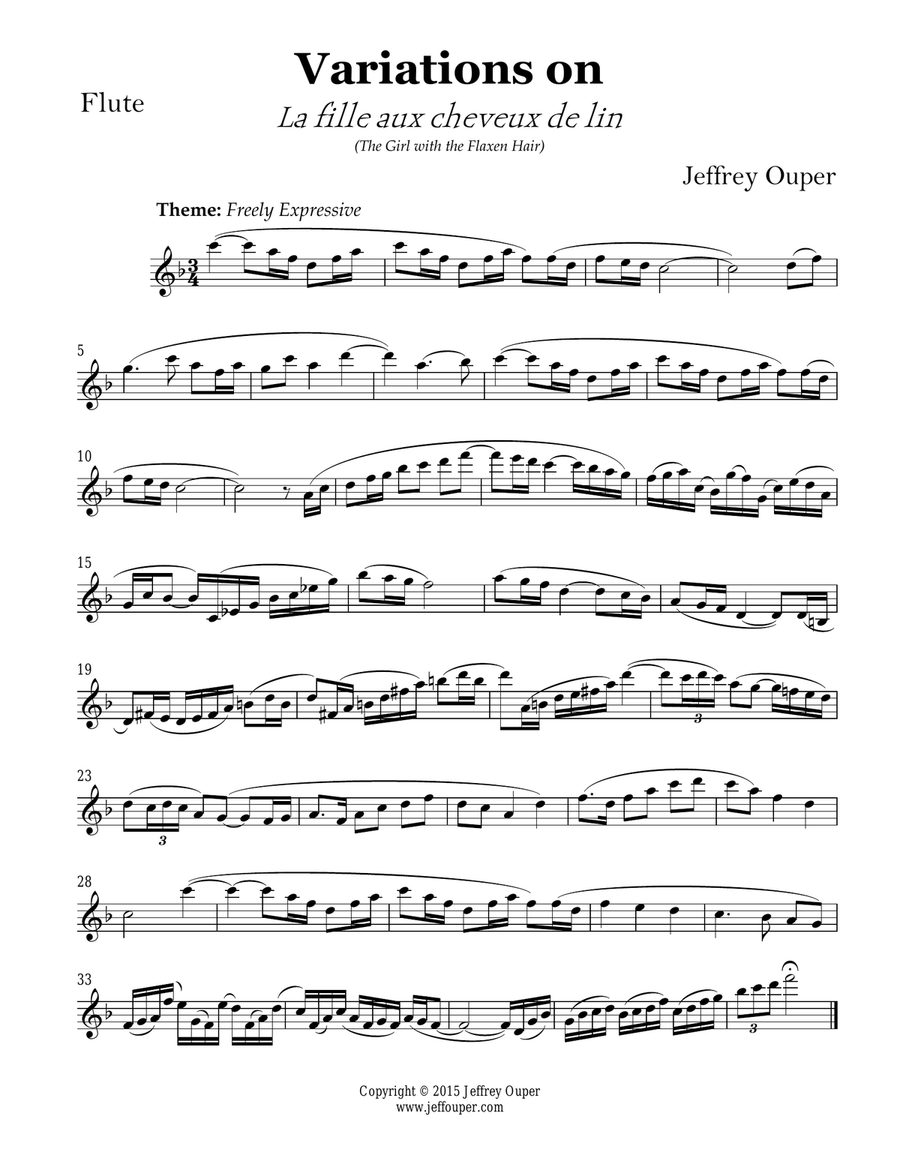 Variations on Debussy's "The Girl with the Flaxen Hair" for Solo Flute image number null