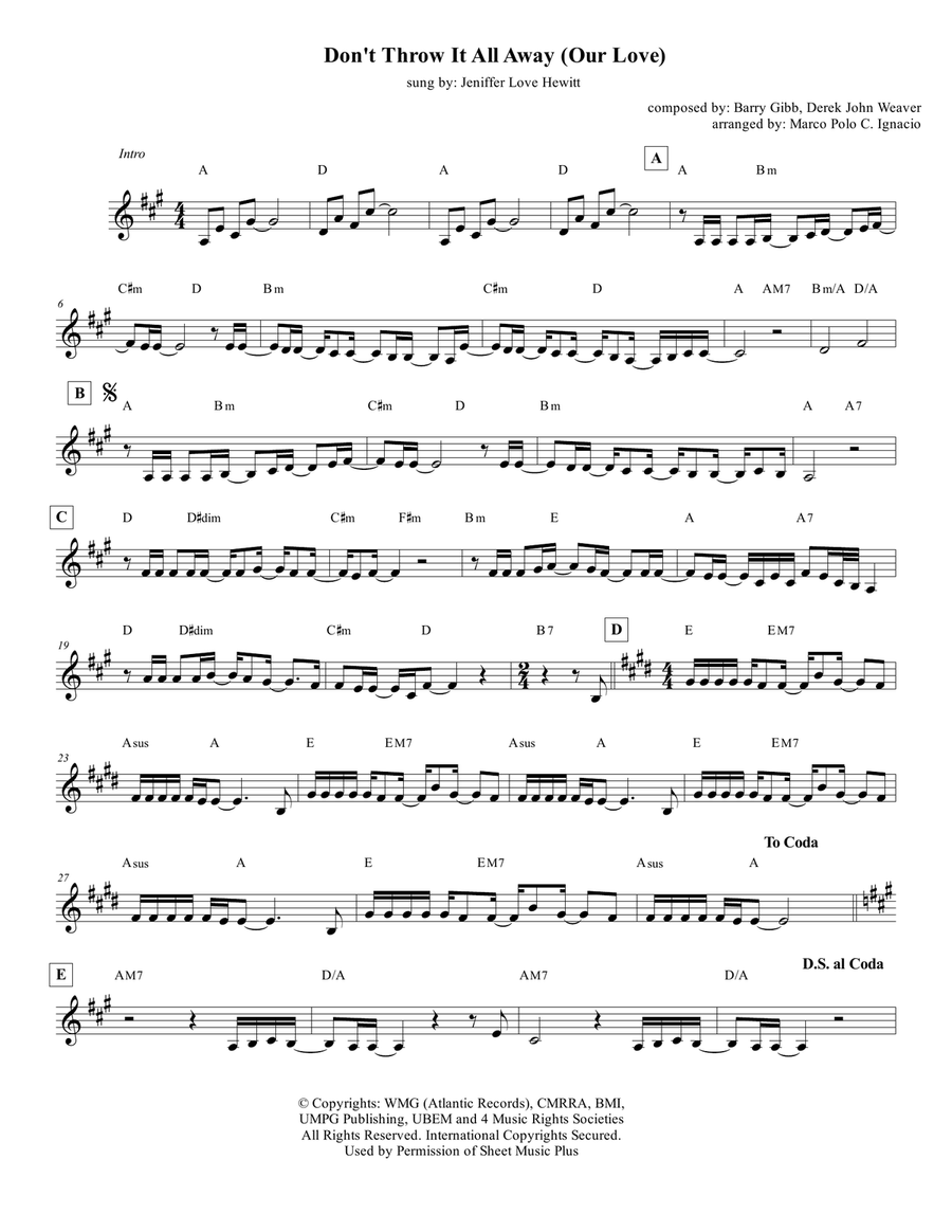 Don't Throw It All Away Piano scores gallery preview page 1