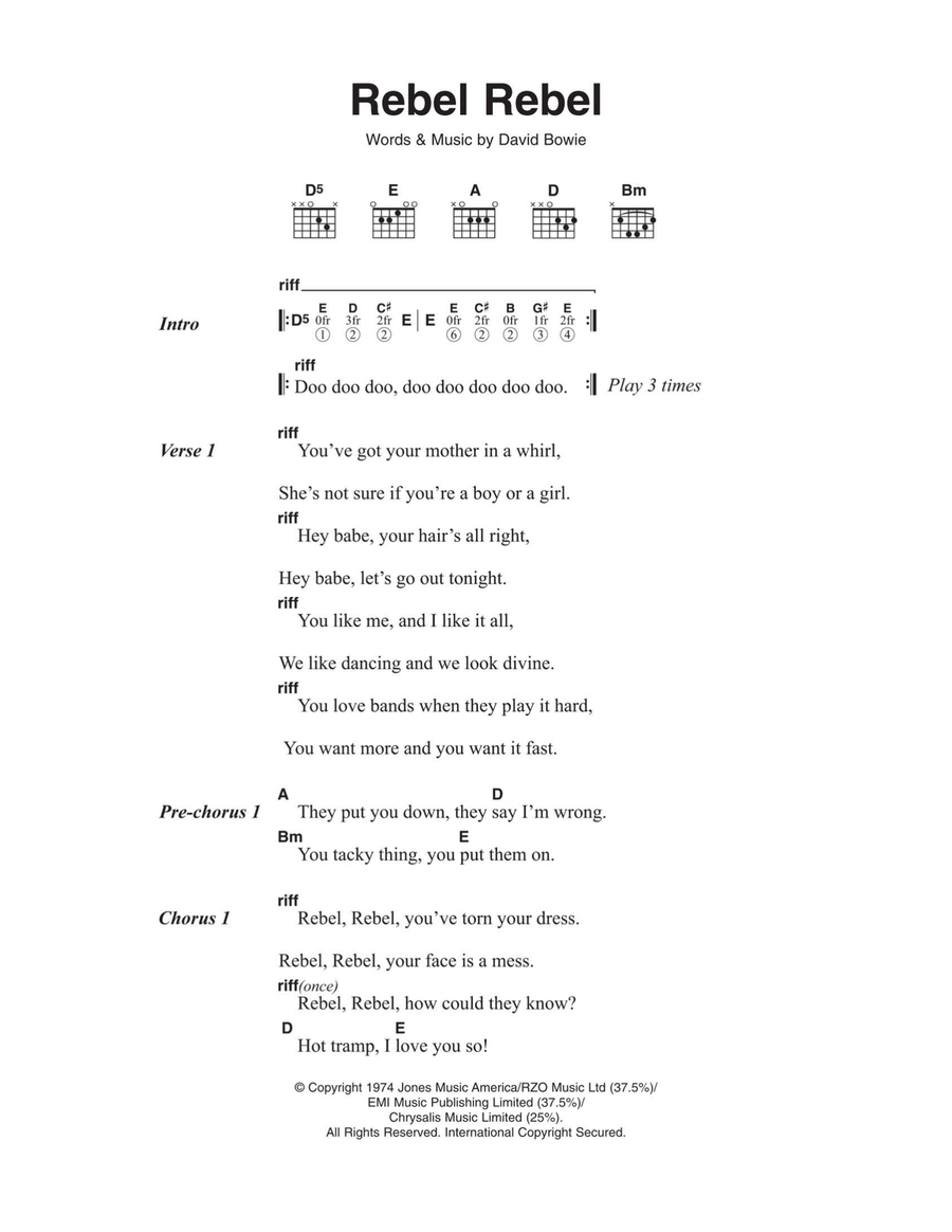Rebel Rebel Acoustic Guitar scores gallery preview page 1