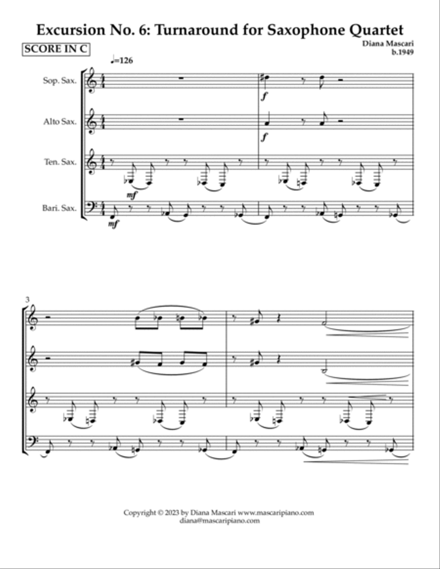 Excursion No. 6-Turnaround for Saxophone Quartet Saxophone Quartet scores gallery preview page 2