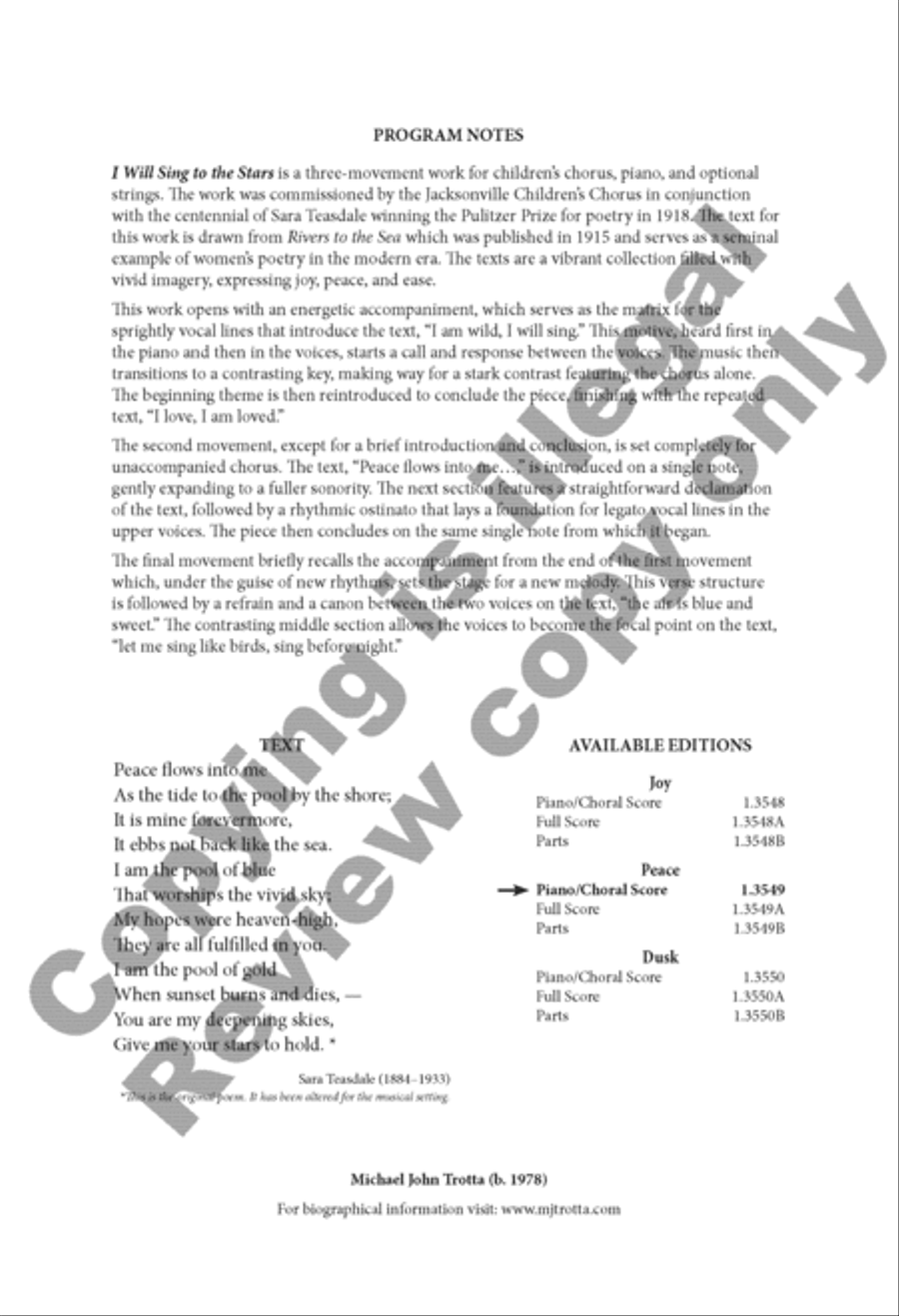 Peace from I Will Sing to the Stars SSAA scores gallery preview page 2