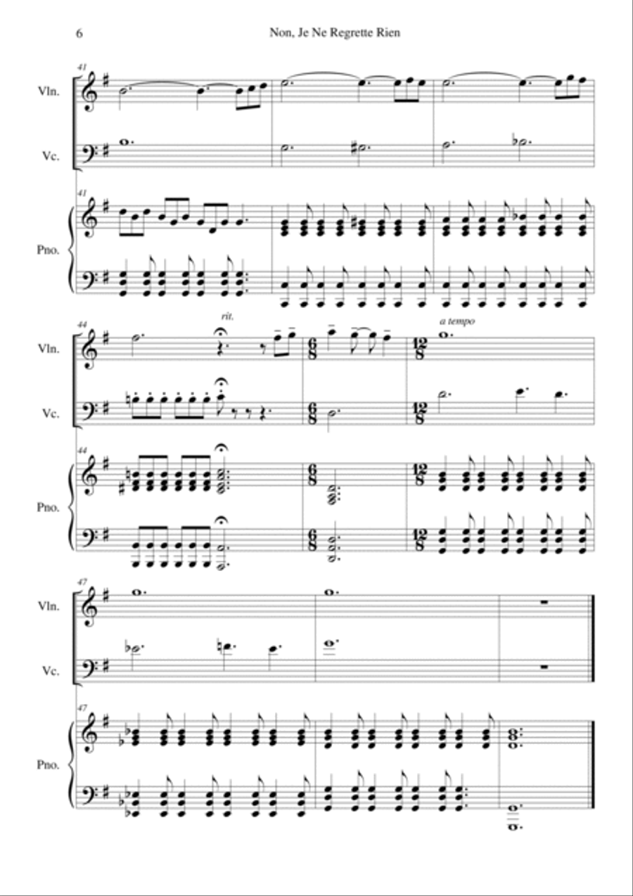 Non, Je Ne Regrette Rien Piano Trio scores gallery preview page 6
