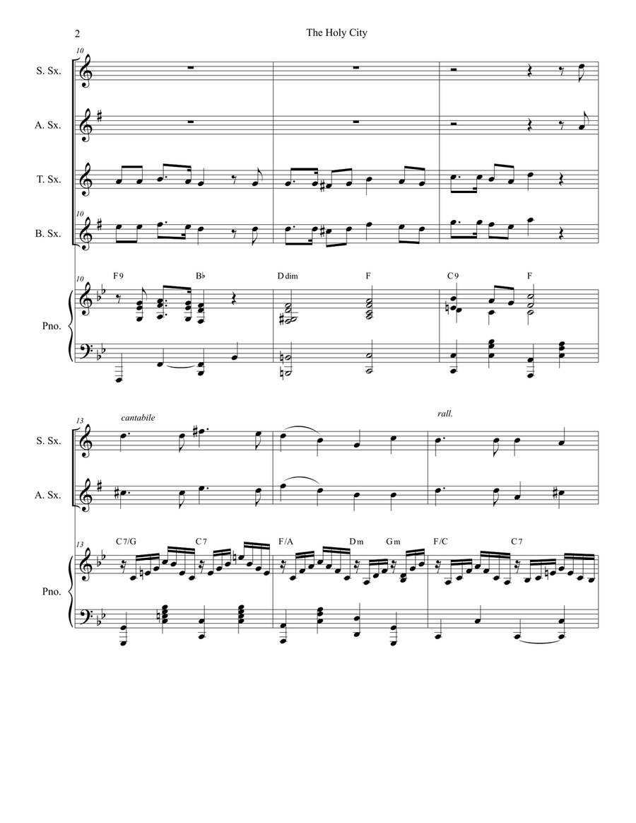 The Holy City (Saxophone Quartet and Piano) Woodwind Ensemble scores gallery preview page 2