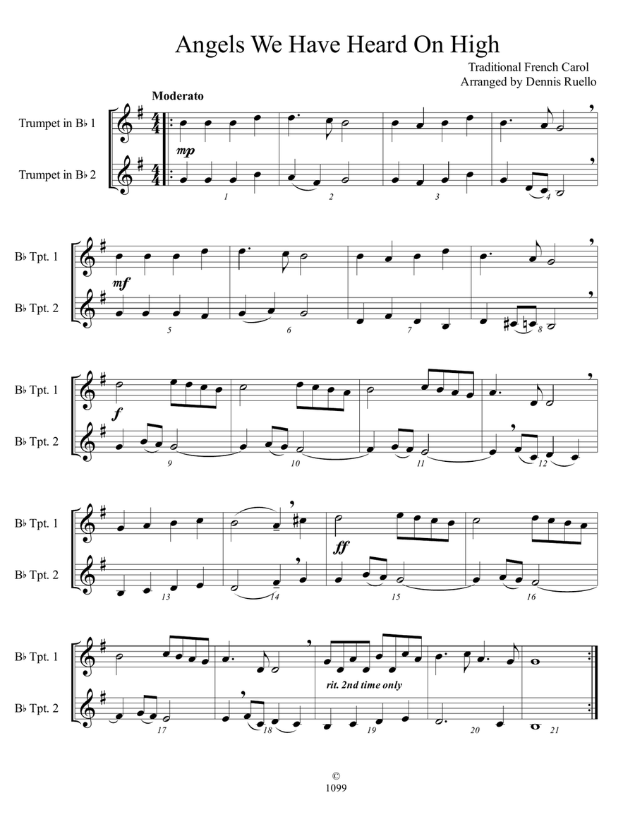 6 Traditional Christmas Carols for Trumpet Duet - Advanced Intermediate Trumpet Duet scores gallery preview page 4