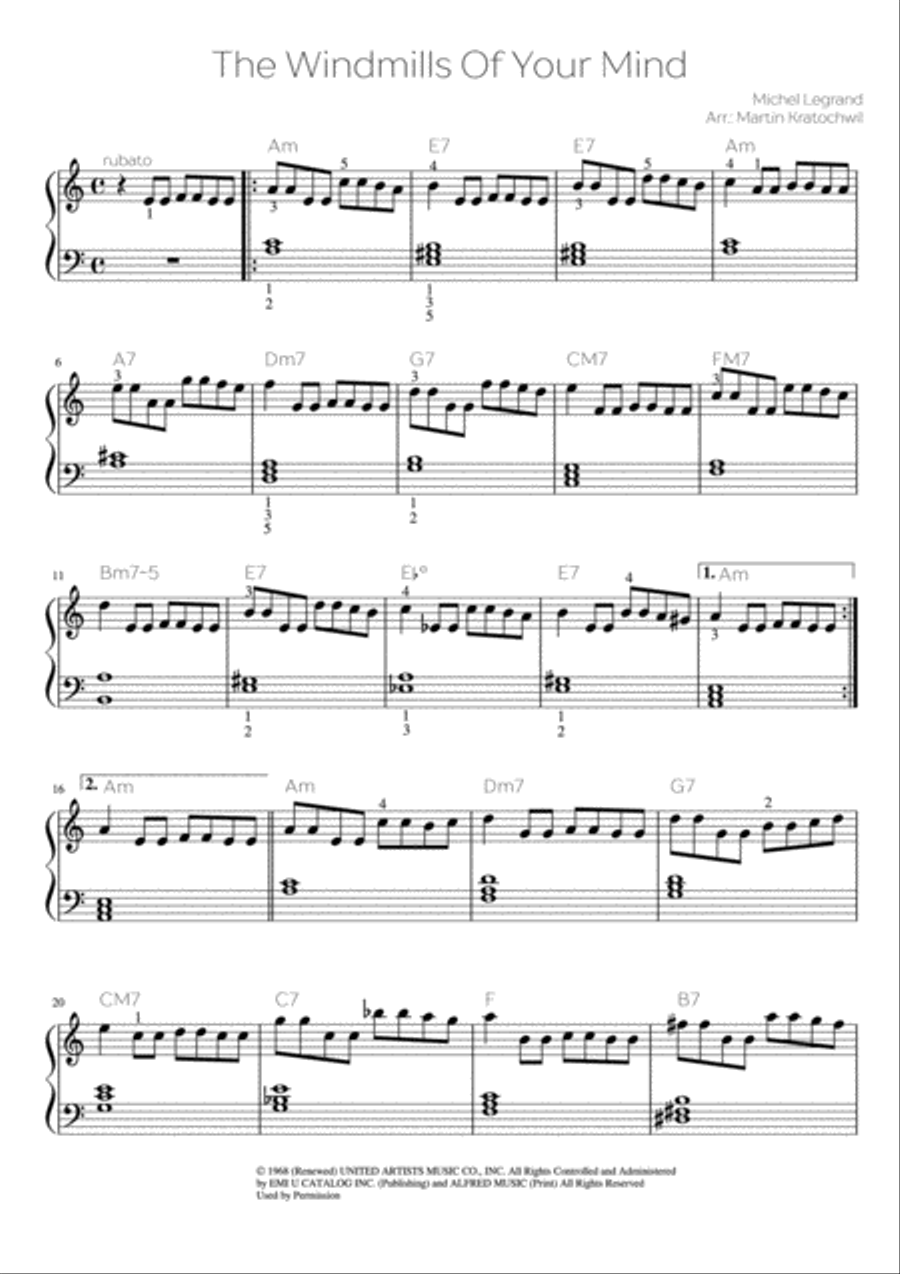 The Windmills Of Your Mind Piano Solo scores gallery preview page 1