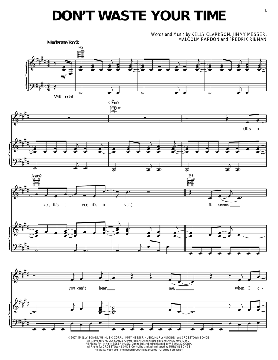 Don't Waste Your Time Piano, Vocal, Guitar scores gallery preview page 1