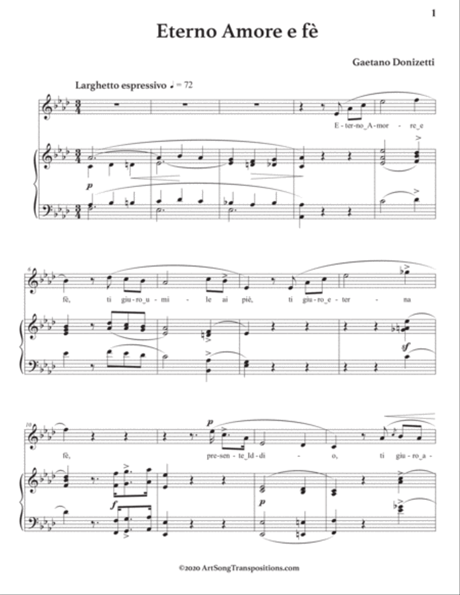 DONIZETTI: Eterno Amore e fè (transposed to A-flat major) Voice scores gallery preview page 2