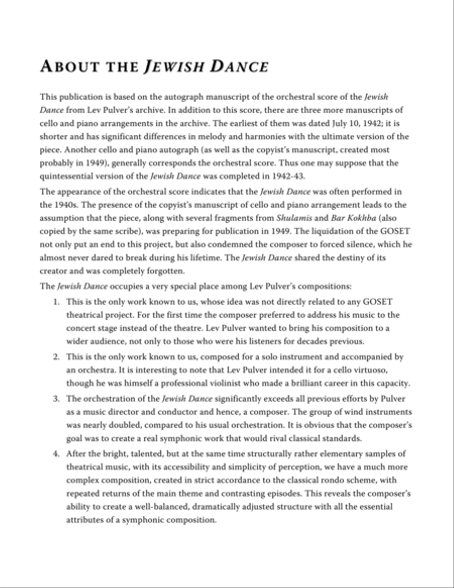 PULVER Lev: Jewish Dance for Cello Solo and Symphony Orchestra (Full score + Set of Parts) Full Orchestra scores gallery preview page 3
