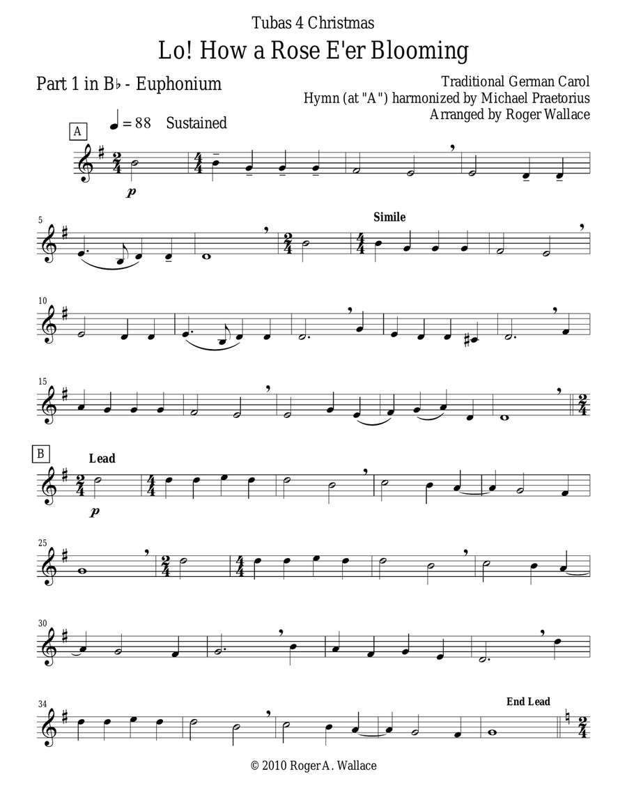 Lo! How a Rose E’er Blooming (Tuba Quartet) Brass Quartet scores gallery preview page 6