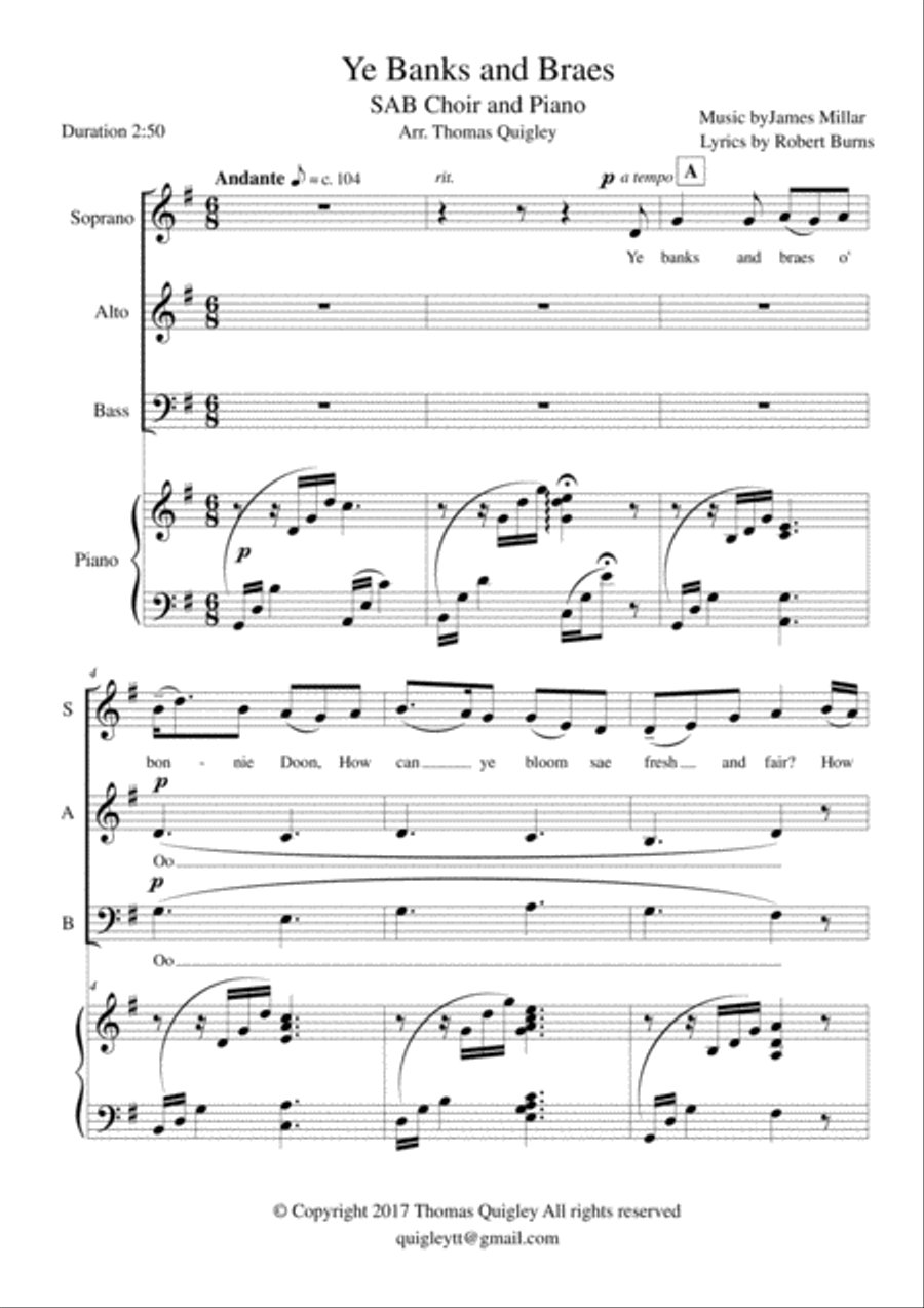 Ye Banks and Braes Ye Banks and Braes 3-Part scores gallery preview page 1