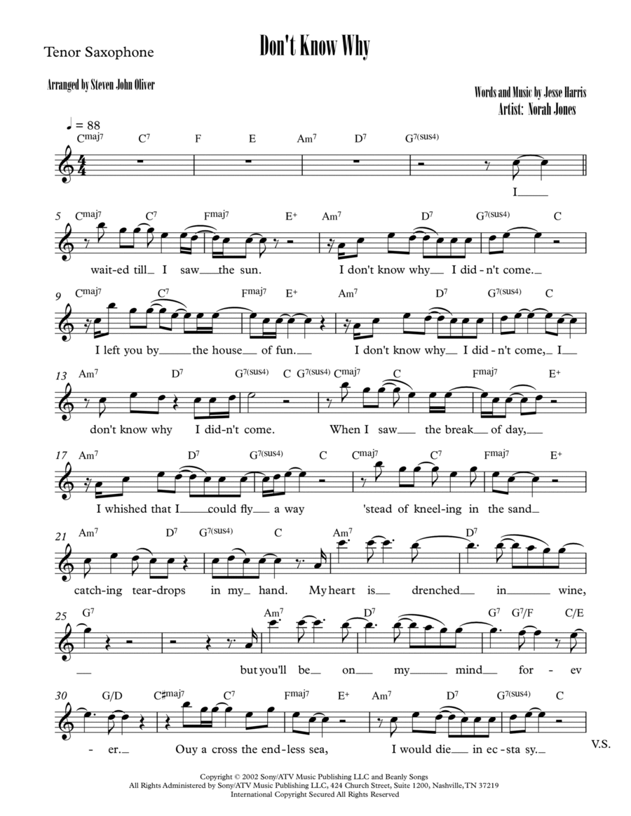 Don't Know Why Don't Know Why Tenor Saxophone scores gallery preview page 1
