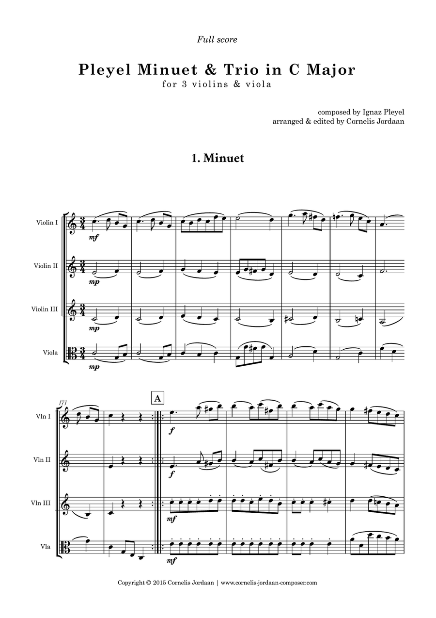 PLEYEL : Easy Minuet & Trio for 3 violins & viola String Quartet scores gallery preview page 2