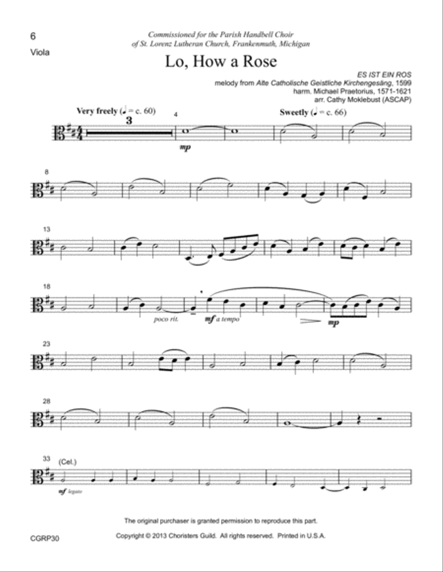 Lo, How a Rose Set of Reproducible Instrumental Parts Cello scores gallery preview page 4