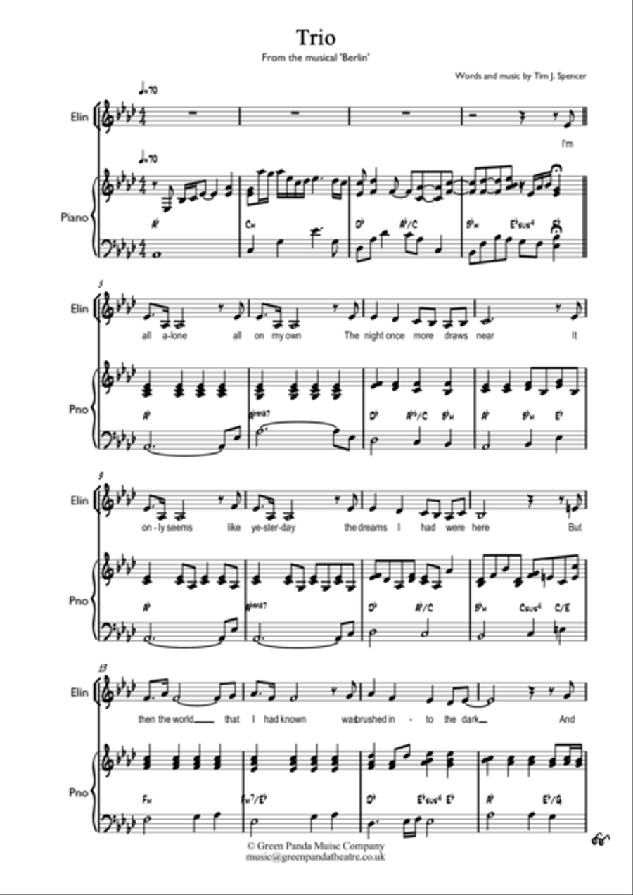Trio (from the musical 'Berlin') Piano, Vocal, Guitar scores gallery preview page 1