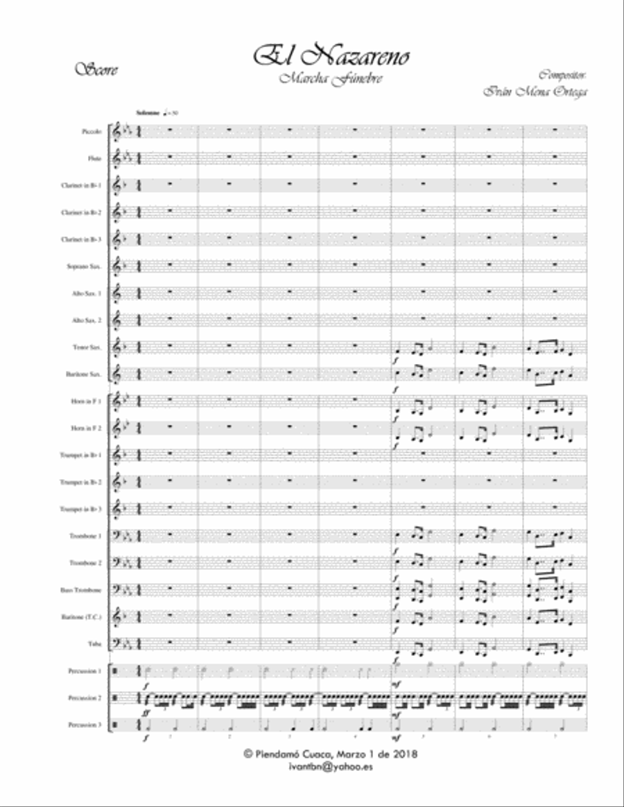 El Nazareno - Marcha Fúnebre / The Nazarene - Funeral March Concert Band scores gallery preview page 1