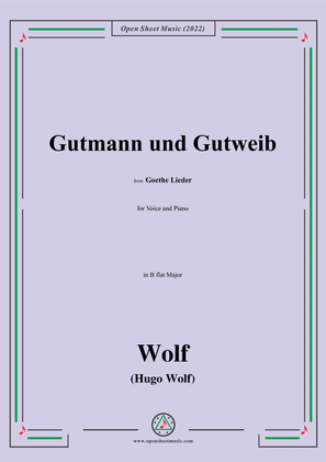 Book cover for Wolf-Gutmann und Gutweib,in B flat Major,IHW10 No.13
