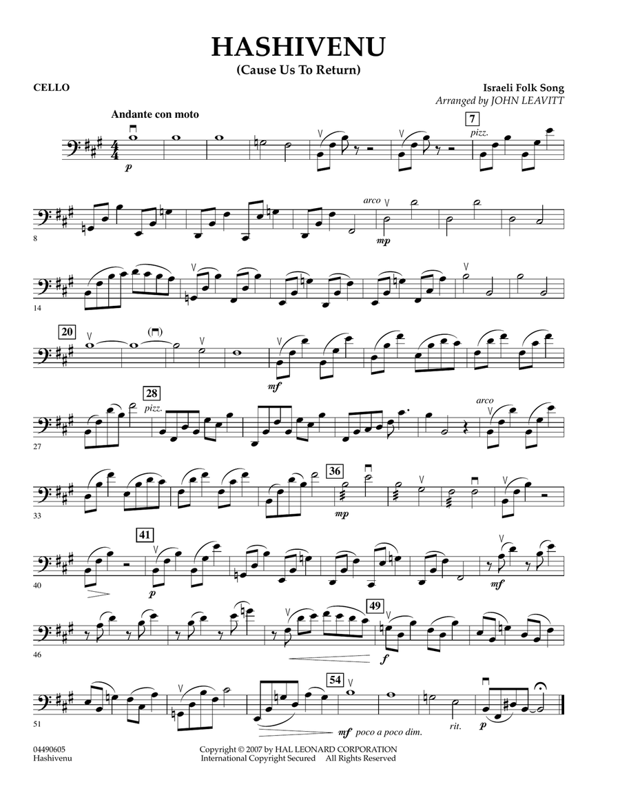 Hashivenu (Cause Us to Return) - Cello Orchestra scores gallery preview page 1