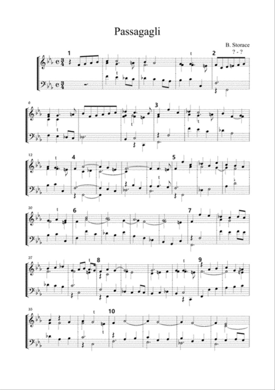 PASSACAGLIA - B. Storace - For organ 2 staff Organ Solo - Digital Sheet Music