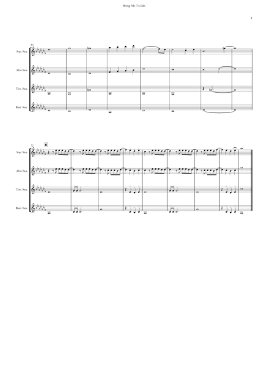 Bring Me To Life Bring Me To Life Saxophone Quartet scores gallery preview page 4