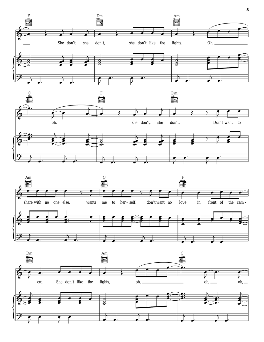 She Don't Like The Lights Piano, Vocal, Guitar scores gallery preview page 3