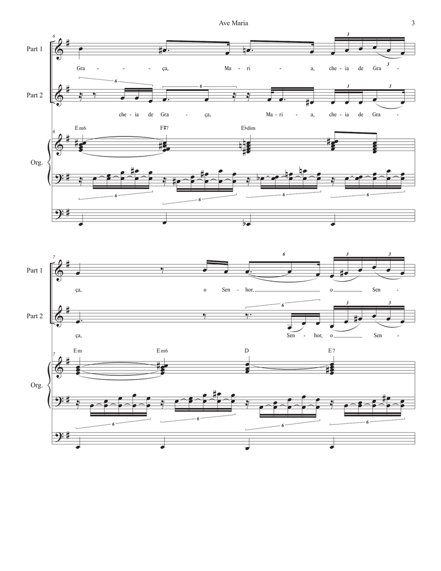 Ave Maria (Portuguese Lyrics - for 2-part choir - Low Key - Organ Accompaniment) 2-Part scores gallery preview page 4