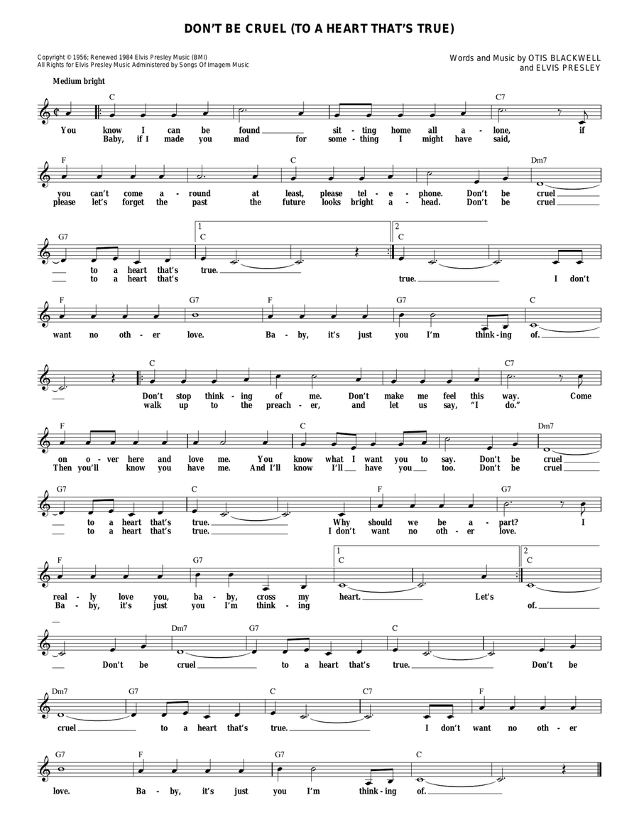 Don't Be Cruel (To A Heart That's True) Electric Guitar scores gallery preview page 1