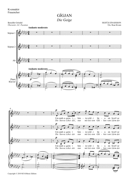 Sigfús Einarsson: Vier Lieder - Fjórir söngvar (SSA choir and piano)