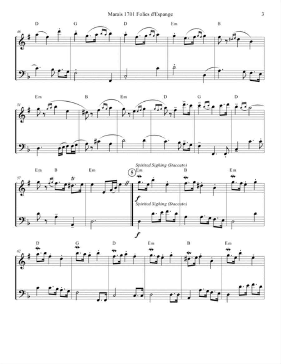Marais 1701 Folies d'Espagne Flute and Bassoon Duet Score and Parts Flute Duet scores gallery preview page 3