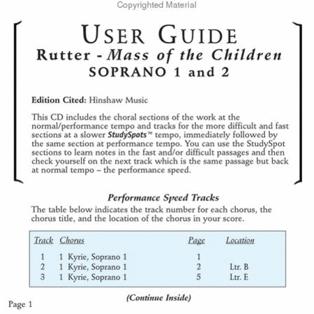 Mass of the Children (CD only - no sheet music)