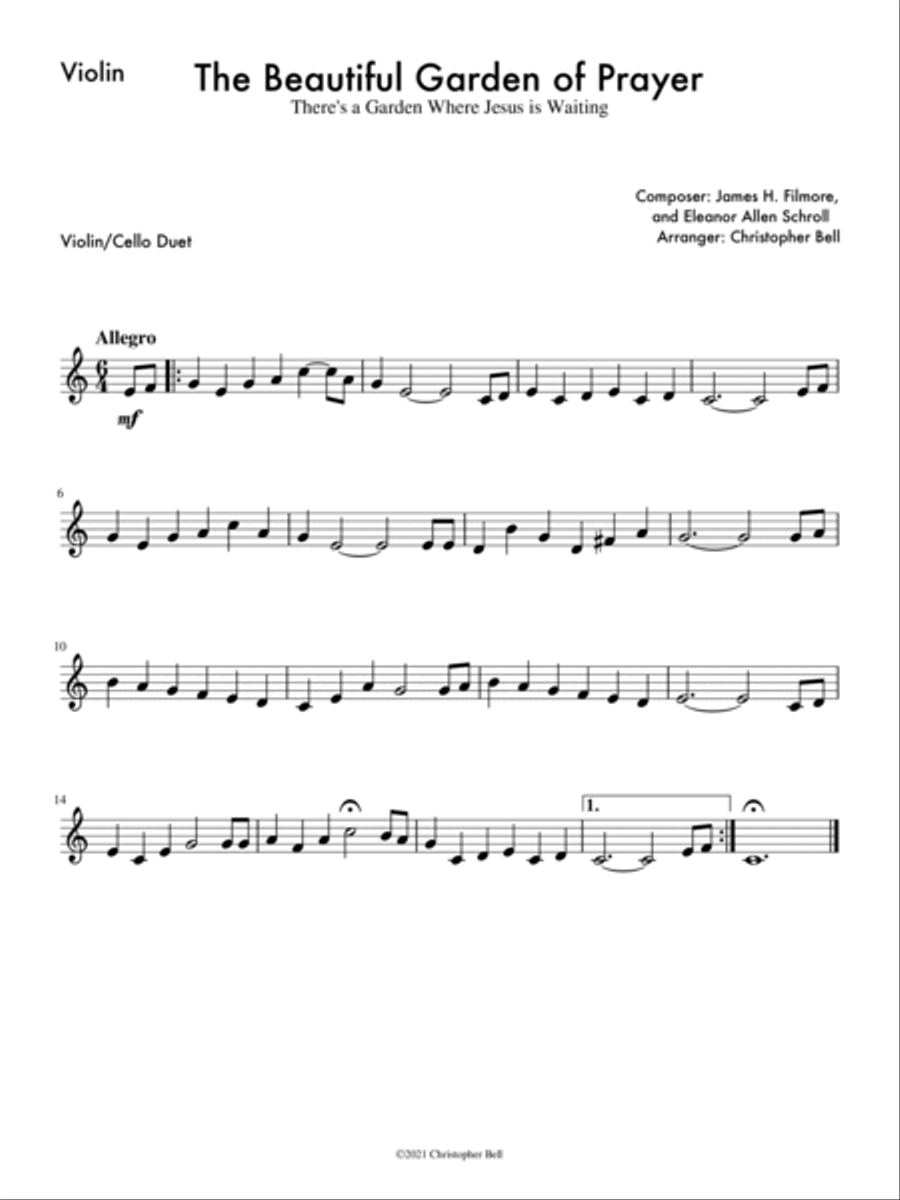 The Beautiful Garden of Prayer - Violin/Cello Duet String Duet scores gallery preview page 2