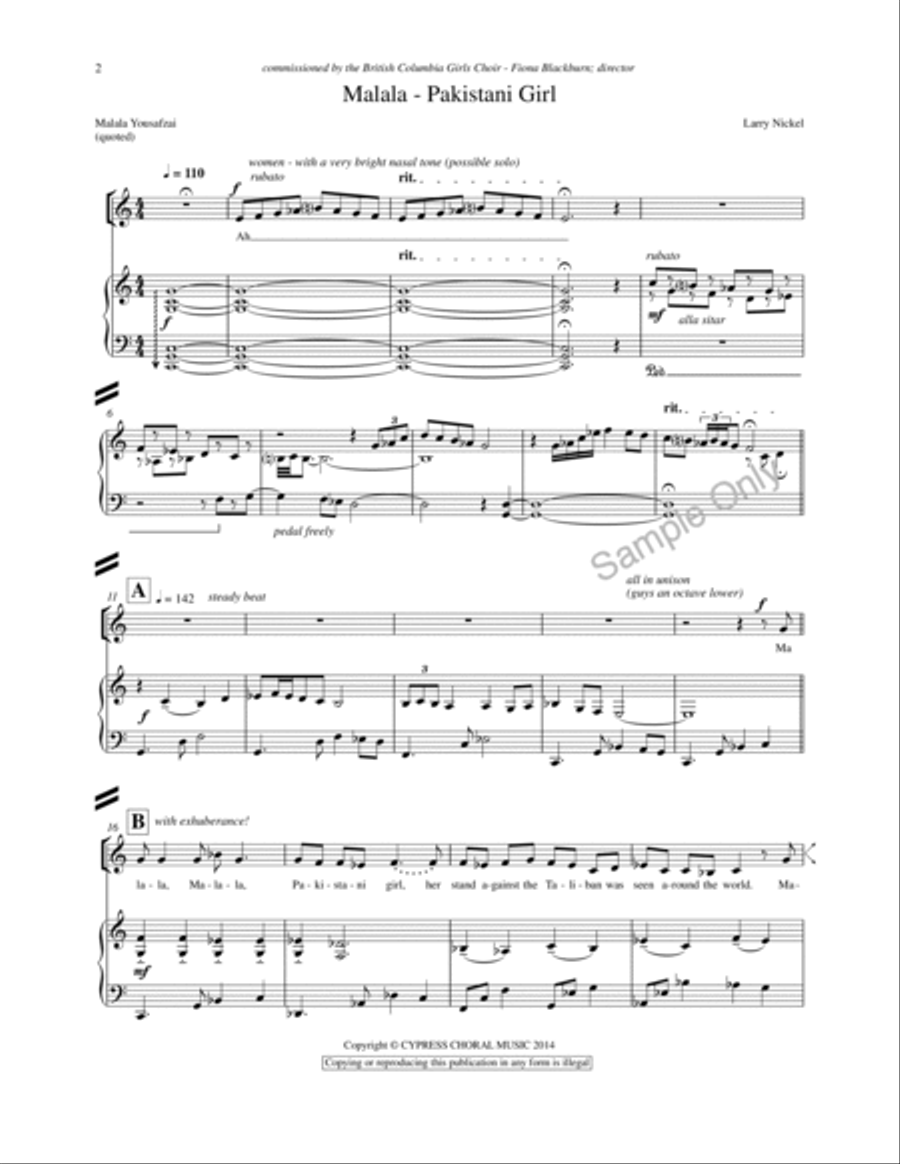 Malala Pakistani Girl 3-Part scores gallery preview page 2
