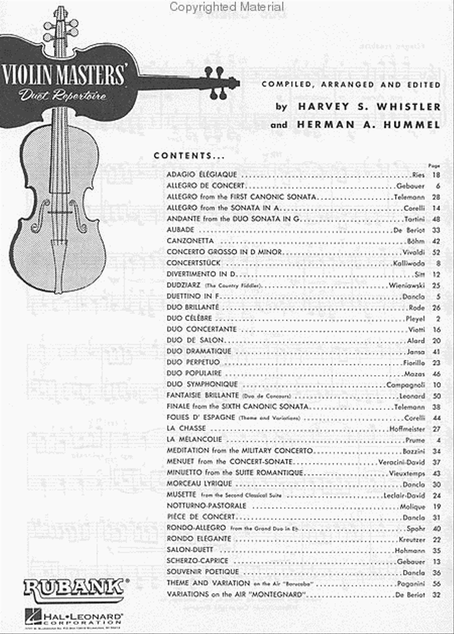 Violin Masters' Duet Repertoire