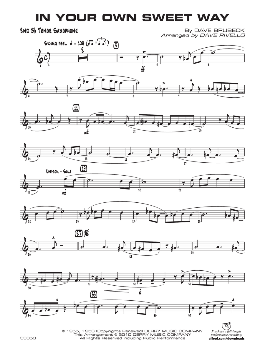 In Your Own Sweet Way: 2nd B-flat Tenor Saxophone