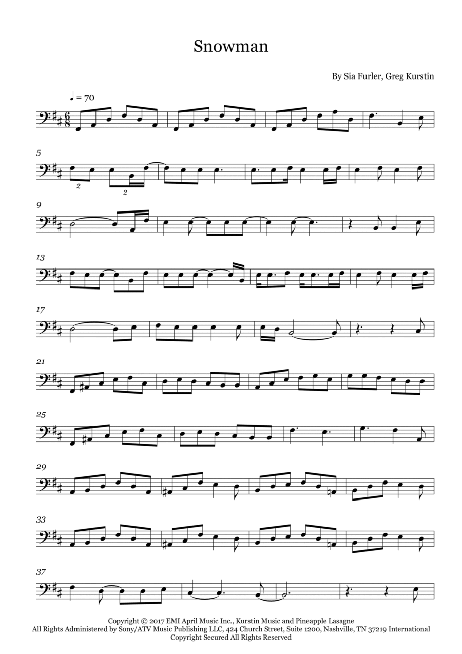 Snowman Cello Solo scores gallery preview page 1