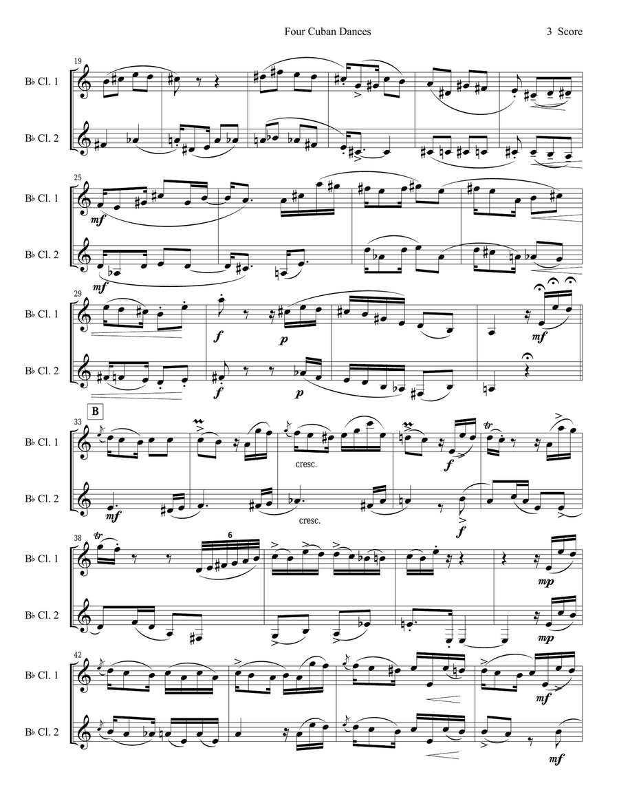 4 Cuban Dances by Cervantes for clarinet duet Clarinet Duet scores gallery preview page 3