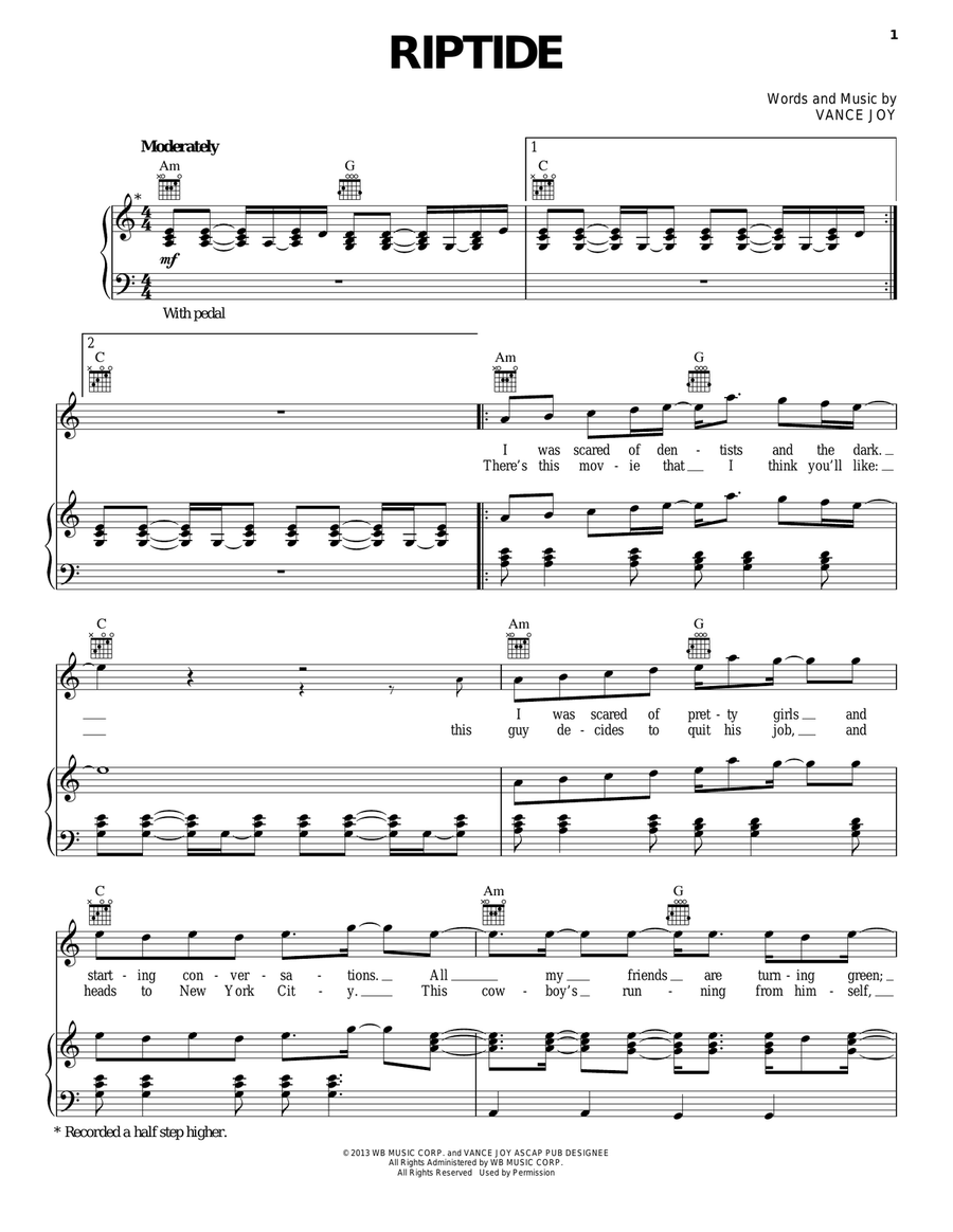 Riptide Piano, Vocal, Guitar scores gallery preview page 1
