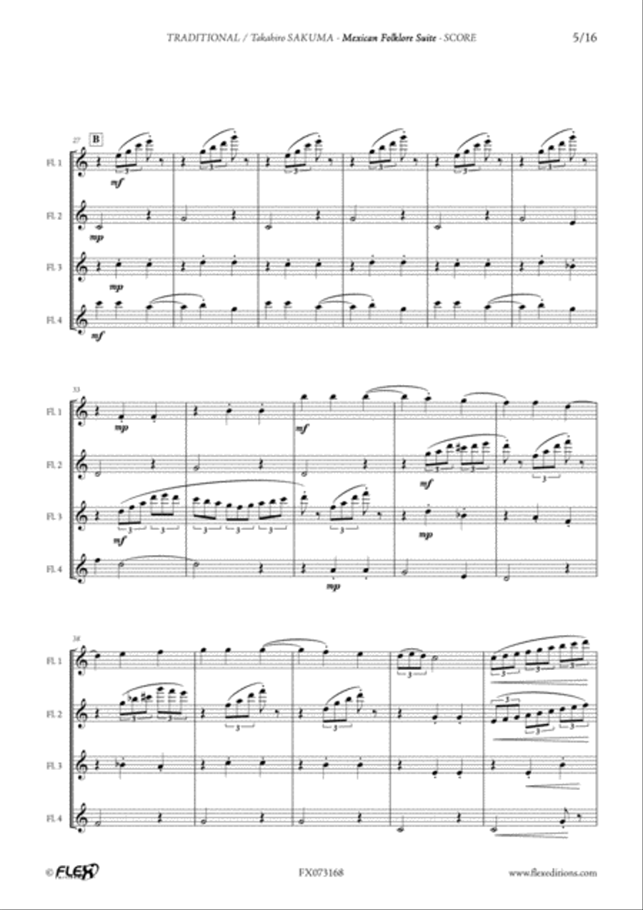 Mexican Folklore Suite Flute Quartet scores gallery preview page 6