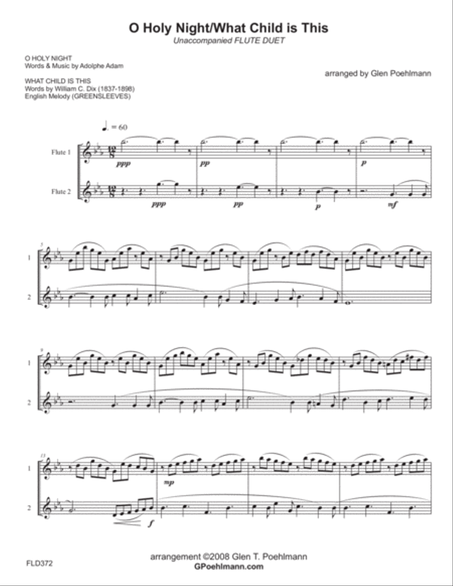 O HOLY NIGHT with WHAT CHILD IS THIS? - FLUTE DUET (unaccompanied) - Grade 4/2+ Flute Duet scores gallery preview page 1