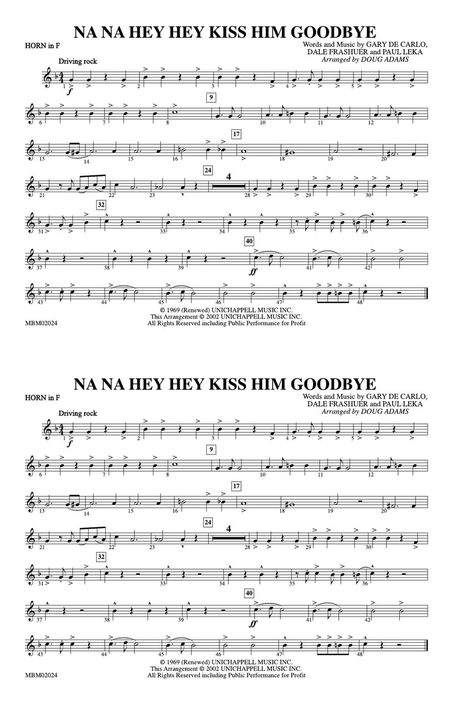 Na Na Hey Hey Kiss Him Goodbye: 1st F Horn