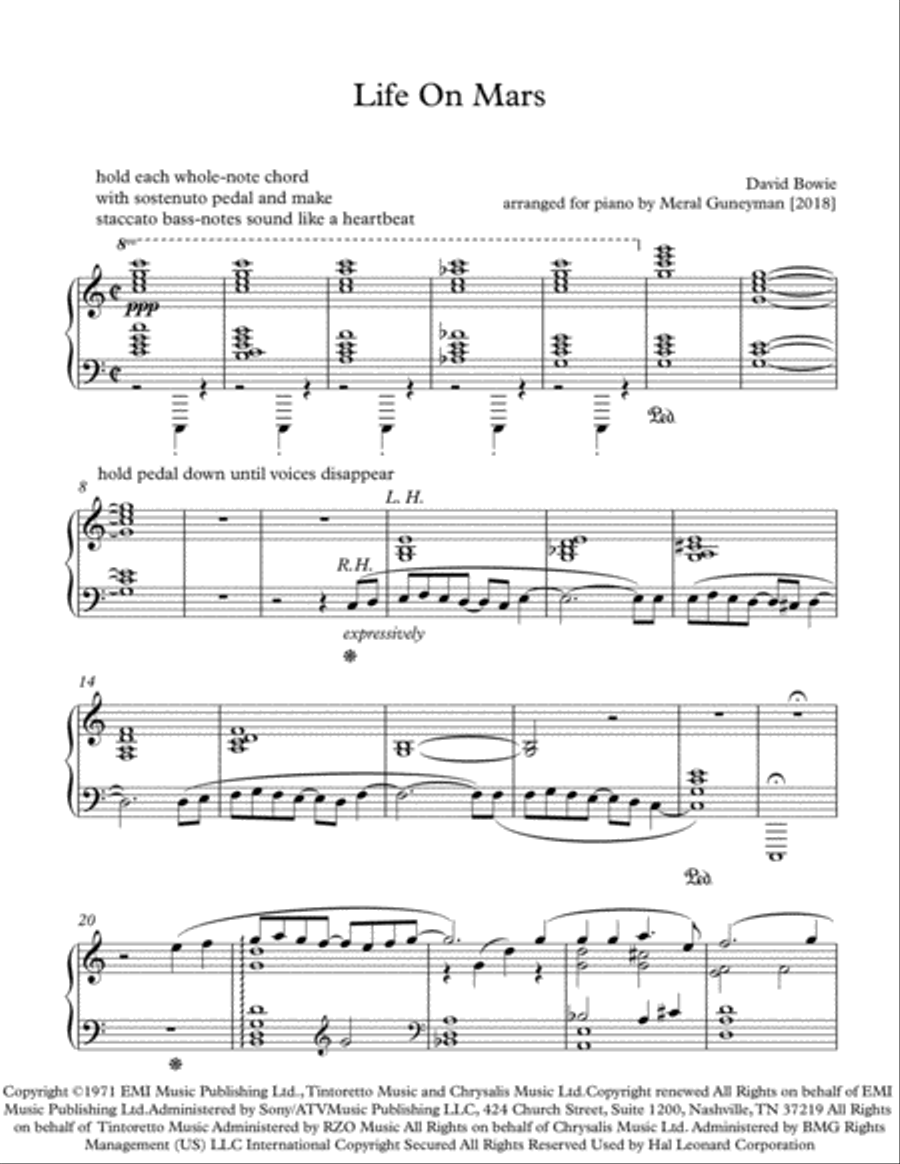 Life On Mars Piano Solo scores gallery preview page 1