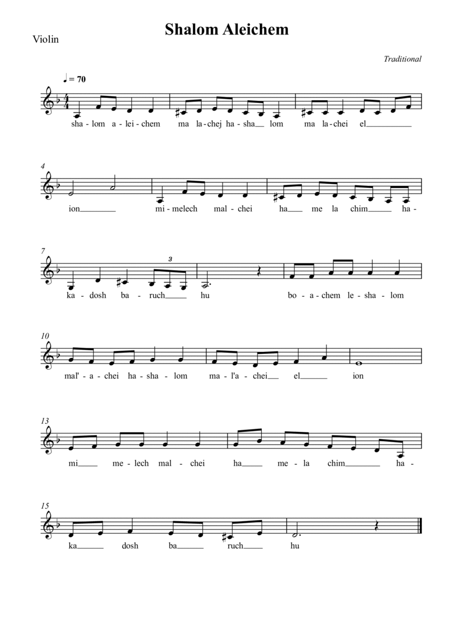 Shalom Aleichem Violin Solo scores gallery preview page 1