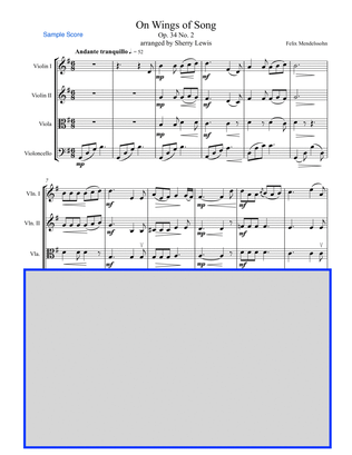 ON WINGS OF SONG, String Quartet, Intermediate Level for 2 violins, viola and cello