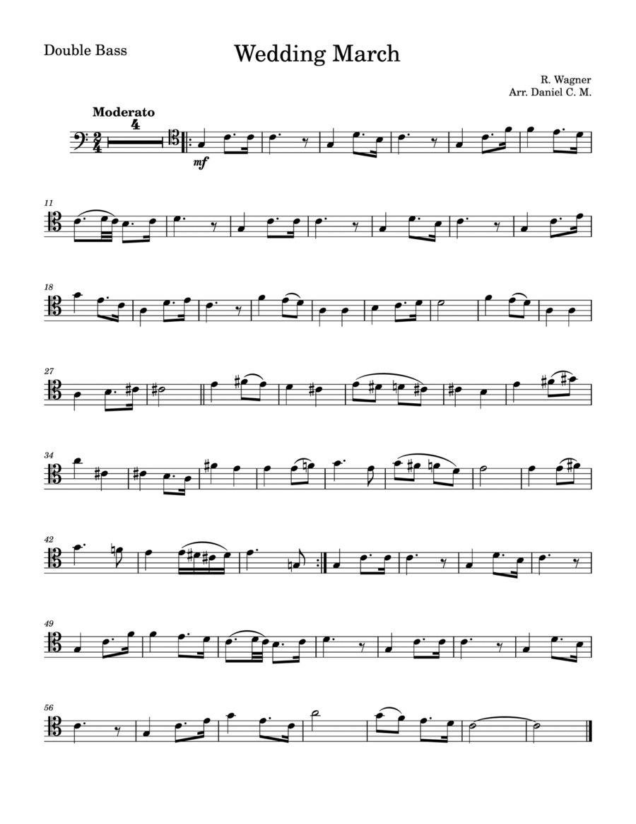 Wedding March by Wagner for double bass (easy) Double Bass scores gallery preview page 1
