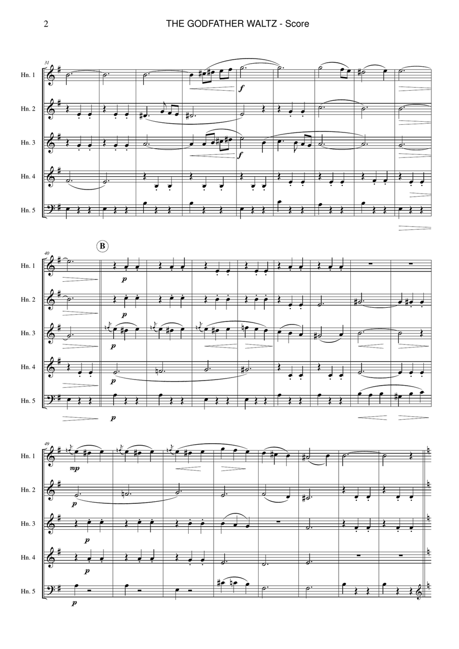 The Godfather Waltz Brass Quintet scores gallery preview page 2