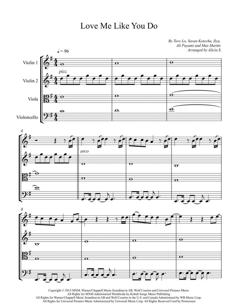 Love Me Like You Do String Quartet scores gallery preview page 1