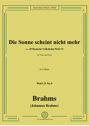 Book cover for Brahms-Die Sonne scheint nicht mehr,WoO 33 No.5,from '49 Deutsche Volkslieder,WoO 33',in G Major,for