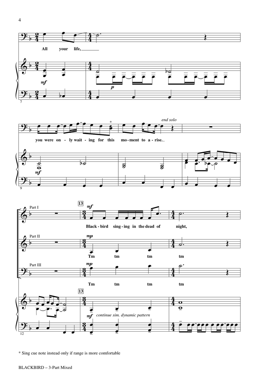 Blackbird (arr. Audrey Snyder) 3-Part scores gallery preview page 2